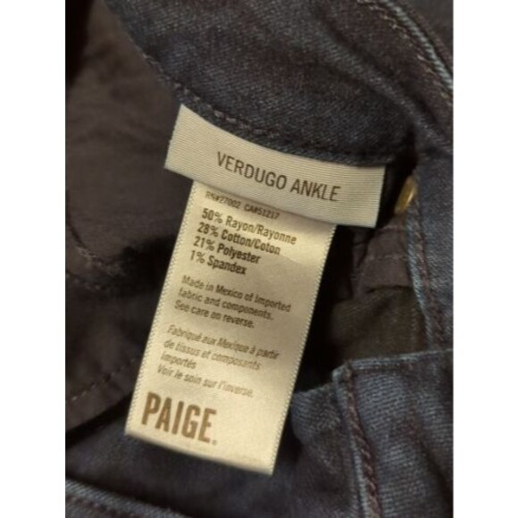 Paige Verdugo Ankle Jeans Denim Womens Size 29 Black Dark Blue Mid Rise - Picture 7 of 9